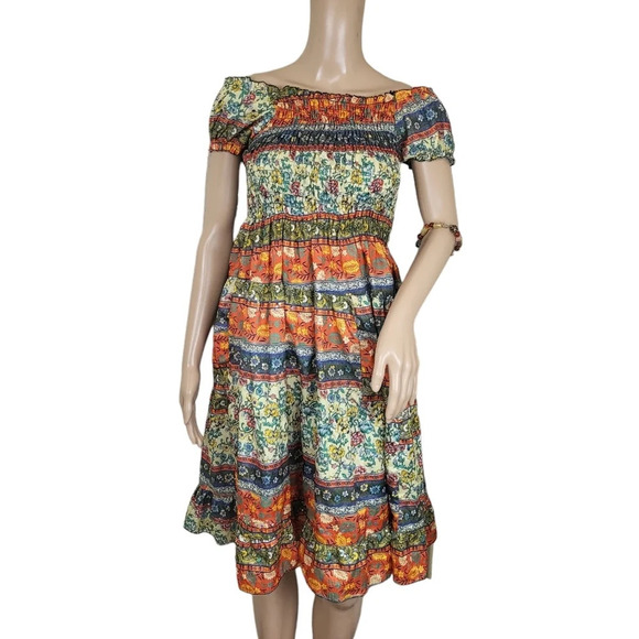 Mexican Style Sequin Floral Print Maxi Orange Yellow Dress - Picture 4 of 4